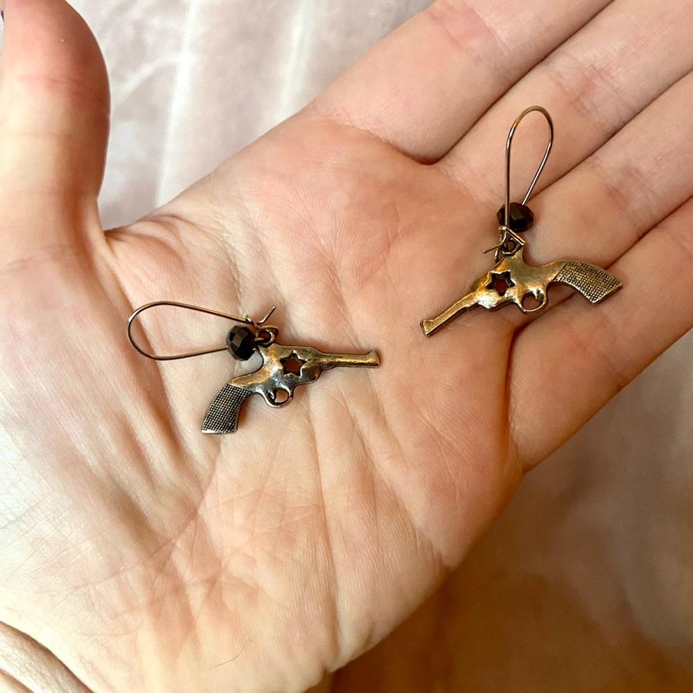 Silver Gun Earrings